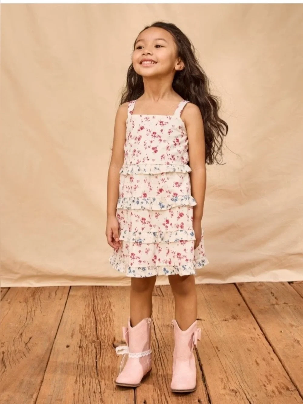 NWT Girl’s Floral Ruffle Bow Back Dress Ivory Nantucket Charm